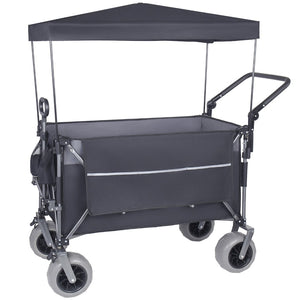 English Elm Multi-functional Folding Wagon with Canopy All Terrain Tires 480lb Steel Frame Outdoor Black+ Gray W2932P417663