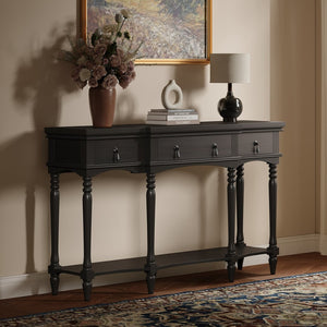 English Elm [video] Solid Pine Console Table Ornate Carved Legs Copper Hardware Soft-close Drawers Black N759P433566B