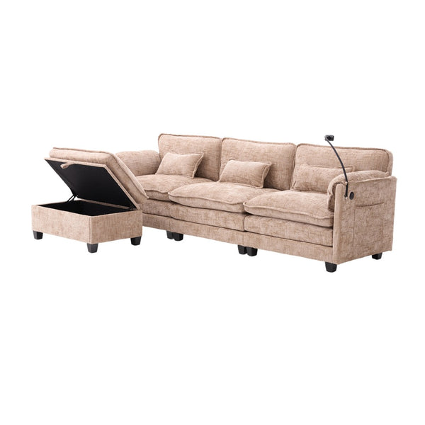 English Elm United We Win 112" Oversized Modular Chenille Sectional Sofa With Storage Ottoman & Usb Charging Ports W1568S00183-GIGA