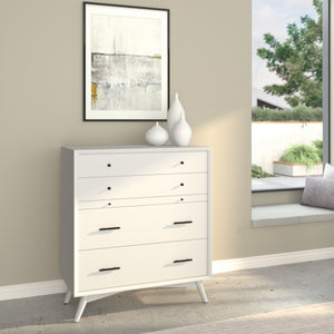 IDEAZ 1585APB White Mid Century 4 Drawer Chest with Pull Out Tray White 1585APB