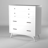 IDEAZ 1585APB White Mid Century 4 Drawer Chest with Pull Out Tray White 1585APB