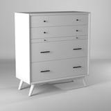 IDEAZ 1585APB White Mid Century 4 Drawer Chest with Pull Out Tray White 1585APB