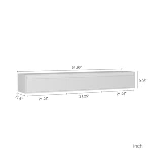 English Elm Floating LED TV Stand Wall Mounted Shelf with Power Outlet, High-Gloss White MDF Cabinet, Storage & Cord Management - Modern Living Room Accent W1321P311892
