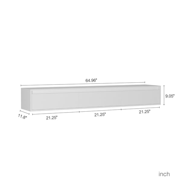 English Elm Floating LED TV Stand Wall Mounted Shelf with Power Outlet, High-Gloss White MDF Cabinet, Storage & Cord Management - Modern Living Room Accent W1321P311892