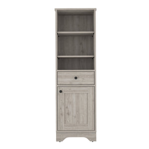 English Elm Alaskan Tall Linen Cabinet with Drawer & Single Door in Light Gray — Compact 17.3" W x 55.7" H Storage B128P148853