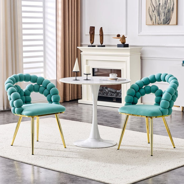 English Elm Set of 4 Velvet Bubble Chain Dining Chairs with Glam Metal Legs for Modern Kitchens Gold,Teal W1512P491827