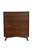 IDEAZ 1587APB Walnut Mid Century 4 Drawer Chest with Pull Out Tray Walnut 1587APB