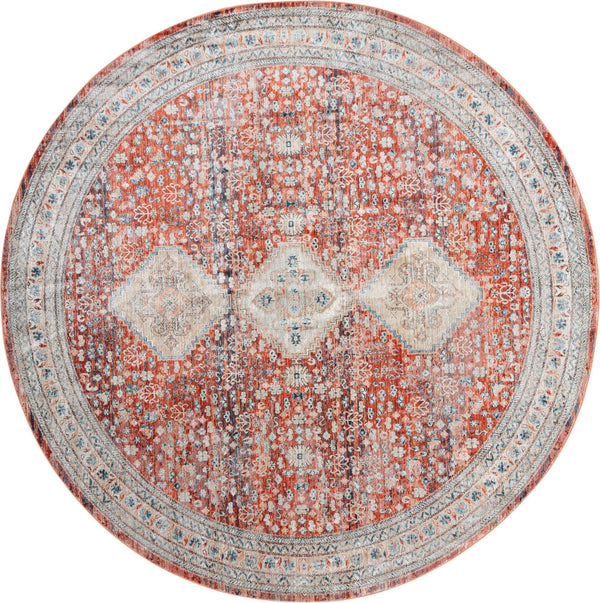 Unique Loom Newport Rosecliff Machine Made Border Rug Red, Light Blue/Ivory/Beige/Blue 10' 2" x 10' 2"