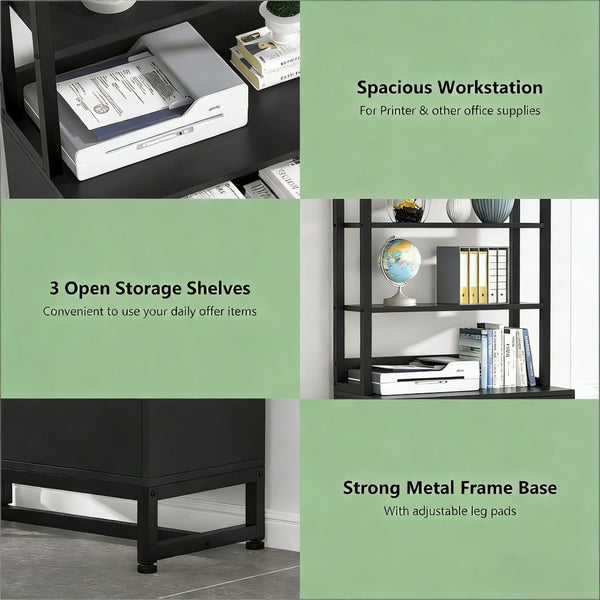 English Elm Ample Steel Office Filing Cabinet with Open Bookcase Shelves and Locking Document Drawers Black T3971P448270