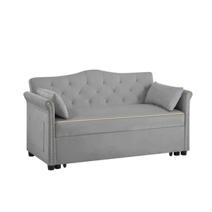 English Elm Grey Velvet Sleeper Sofa Bed with Foam Seat, Solid Wood Frame, Black Legs — Compact 51.6" L Convertible Comfort W588P246469