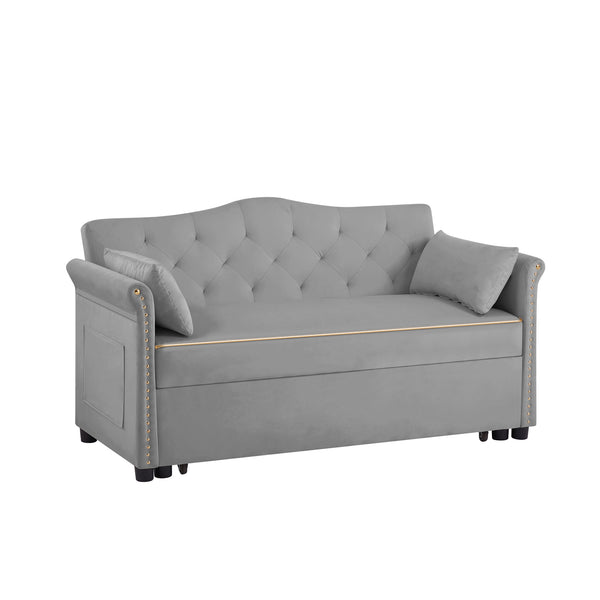 English Elm Grey Velvet Sleeper Sofa Bed with Foam Seat, Solid Wood Frame, Black Legs — Compact 51.6" L Convertible Comfort W588P246469