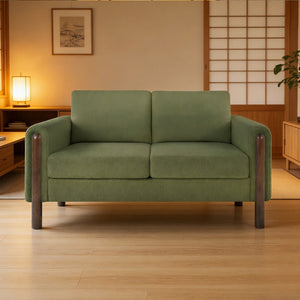 English Elm Comfy Mid-century Modern Loveseat with Walnut Legs Teddy Fabric 2-seat Small Space Sofa Green W2308P463602