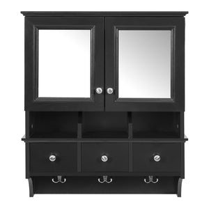 English Elm 4-in-1 Wall Mounted Bathroom Cabinet with Mirror Drawers and Towel Hooks Vanity Black N710P405416B