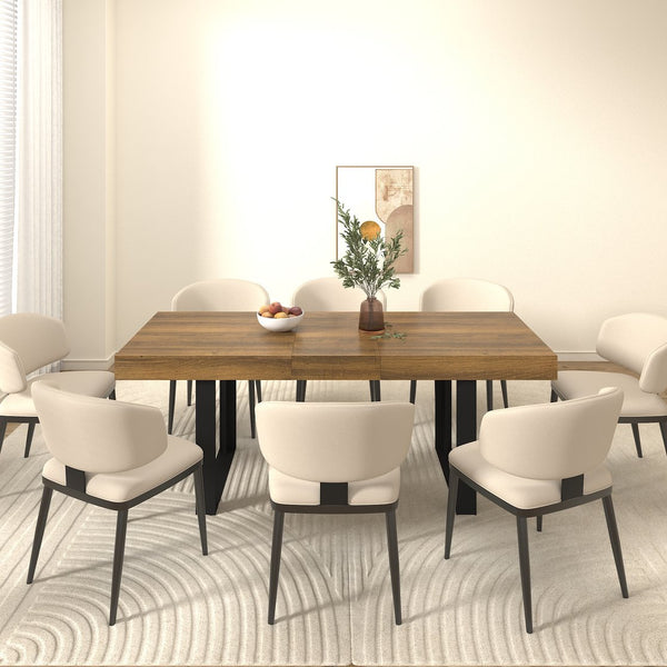 English Elm Rectangle Extendable Dining Table for 6-10 Guests, Aged Wood Look with Thick 12cm Top & Sturdy Feet Black Brown W1347S00011