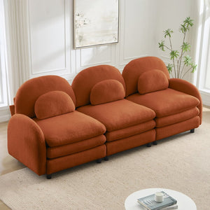 English Elm Teddy Fleece Modular Cloud Sofa Sculptural Curved Three Seat Living Room Couch Orange W5656S00095