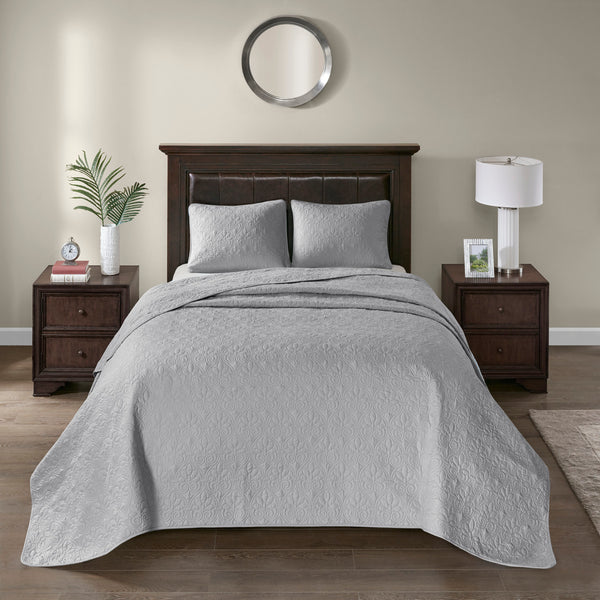 English Elm Reversible Madison Park Quebec Queen Bedspread Set with Quilted Texture, Oversized Draping and Antimicrobial Protection Grey 17.72 L x 15.35 W x 8.66 H B03597454