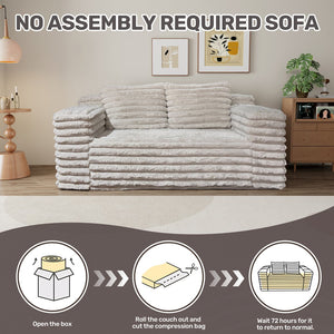 English Elm Giant Off White Bean Bag Loveseat Sofa with Quilted Corduroy, Cloud-Like Foam & Spring Fill Comfort W3795P358124