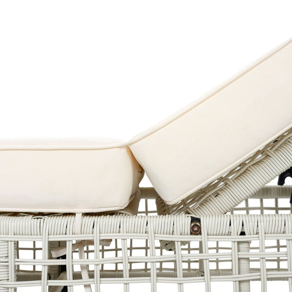 English Elm Trexm Outdoor Pe Rattan Chaise with Adjustable Backrest Cushion and Wheels for Poolside Beige,Creamy White N715P207900K