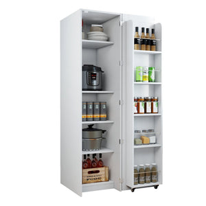 English Elm Kitchen Pantry Cabinet Freestanding Melamine Storage with Shelves for Dining Room White W331P435940