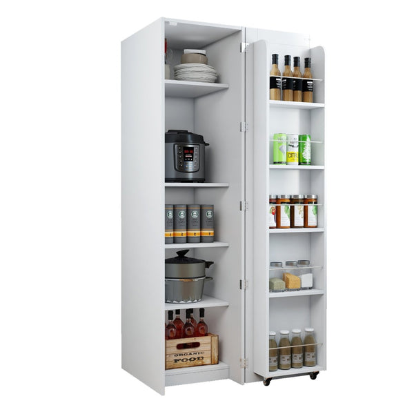English Elm Kitchen Pantry Cabinet Freestanding Melamine Storage with Shelves for Dining Room White W331P435940