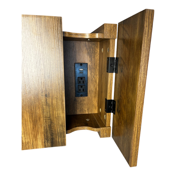 English Elm Farmhouse Nightstand with Charging Station and Barn Door Drawer — USB-C, AC Outlets, Compact Storage Antique brown W1412P230409