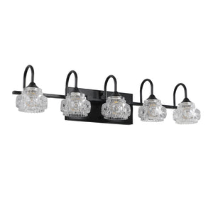 English Elm 29" Retro 5-Light Vanity Light Fixture Black Iron with Crystal Glass Shades Wall-Mounted Glam Bath W2312P374819