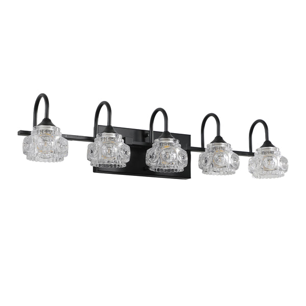 English Elm 29" Retro 5-Light Vanity Light Fixture Black Iron with Crystal Glass Shades Wall-Mounted Glam Bath W2312P374819