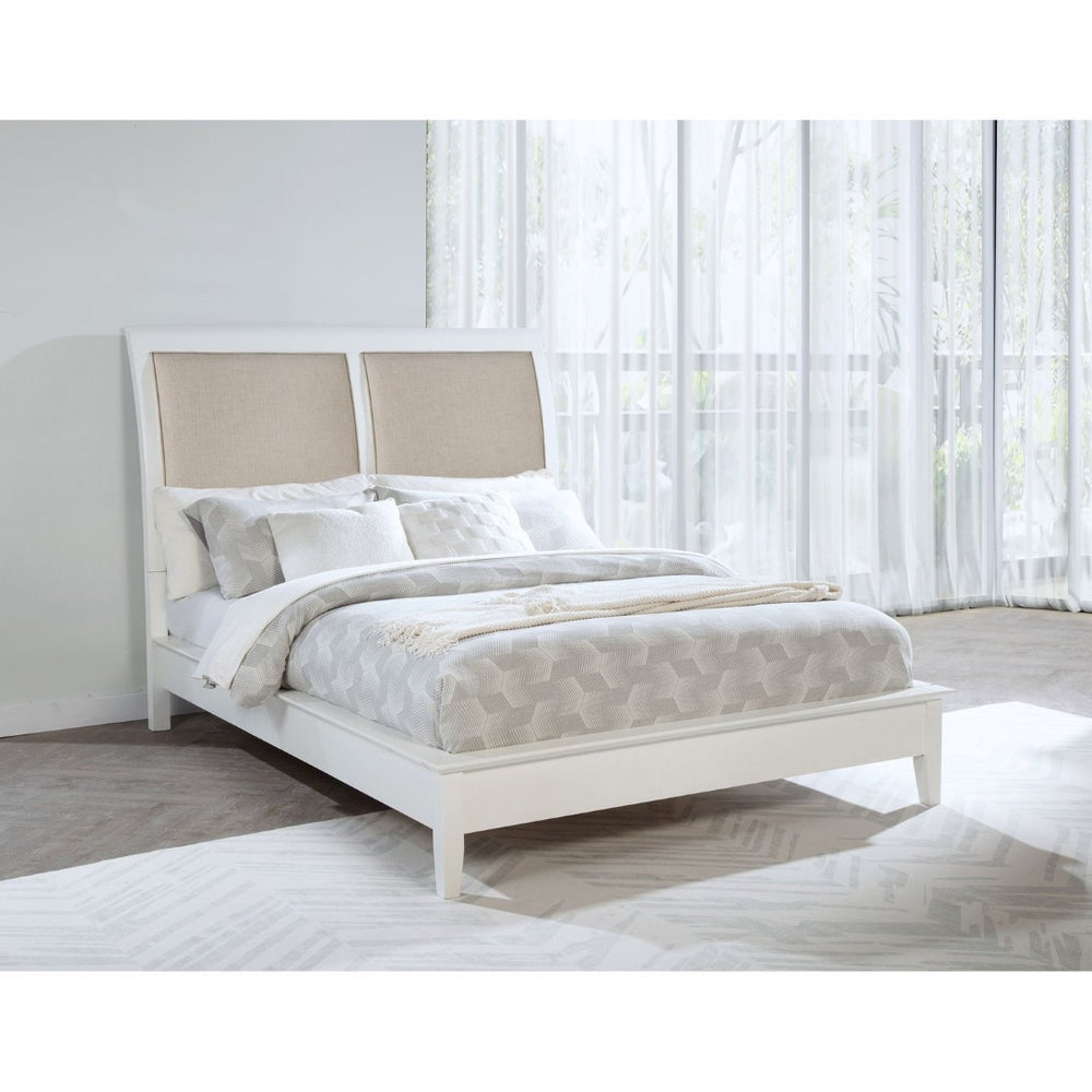 English Elm Talia Linen Upholstered Queen Bed with Rattan Accents for Coastal Bedroom Style B062S01418