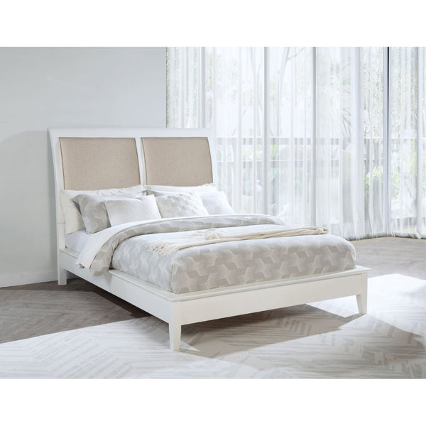 English Elm Talia Linen Upholstered Queen Bed with Rattan Accents for Coastal Bedroom Style B062S01418