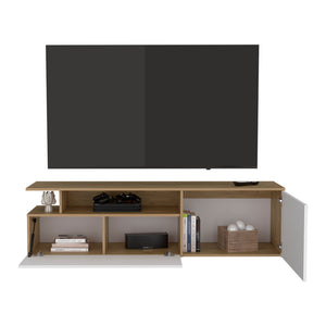 English Elm Summerfield TV Stand White & Light Oak – 68.9" Engineered Wood Media Console with Open Shelves, Cable Management and Concealed Storage for Living Room Decor B092P254746