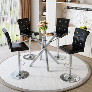 English Elm Modern Glass Top Pub Table Set with Swivel Pu Leather Stools Chrome Base 3 Piece W3875S00033