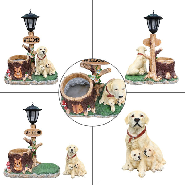 English Elm Labrador Mother and Pup Resin Garden Statue with Integrated Floral Planter Basin W5398P464250