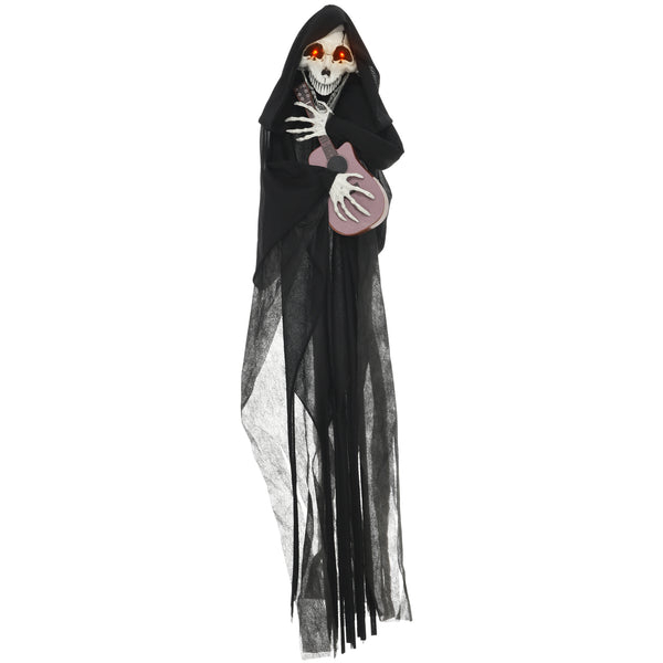 English Elm HOMCOM 4.3' Guitar-Playing Grim Reaper Animatronic — Motion & Sound Activated, Red Eyes, Battery-Powered W2225P229452