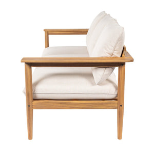 English Elm Terassi Solid Acacia Wood Patio Sofa with Teak Finish and Beige Cushioned Seating N775P370352T