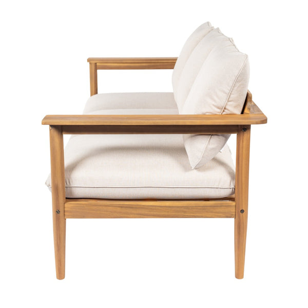 English Elm Terassi Solid Acacia Wood Patio Sofa with Teak Finish and Beige Cushioned Seating N775P370352T