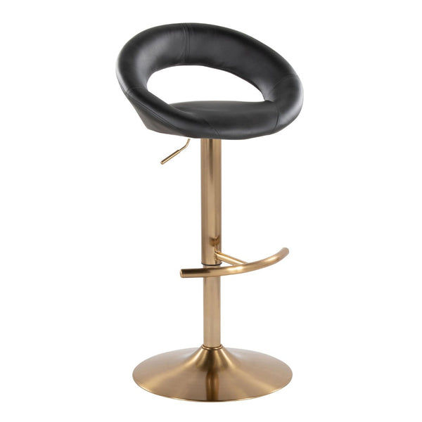 English Elm Posh Adjustable Barstool Set Of 2 - Glam Gold Metal & Black Faux Leather With Swivel & Footrest B202S00993-GIGA