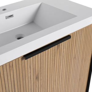 English Elm 36" Freestanding Bathroom Vanity with Resin Sink, Soft-Close Doors, Adjustable Shelf & Metal Handles Light Coffee W999S00296