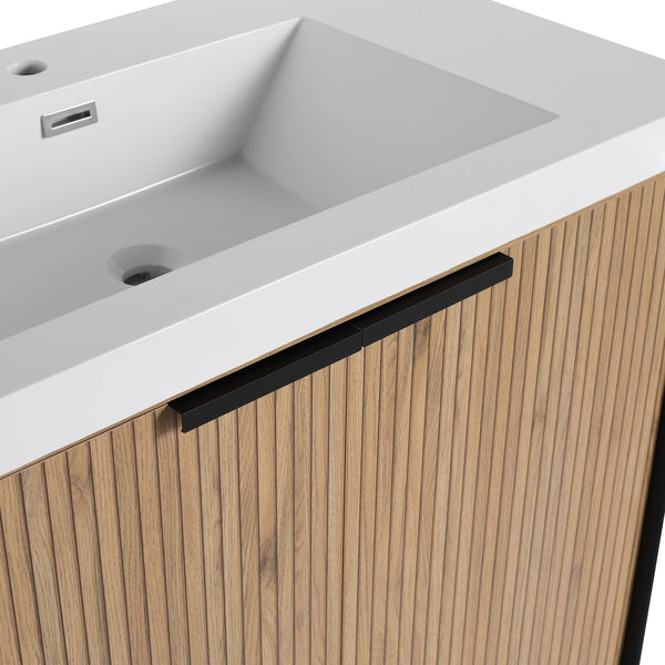 English Elm 36" Freestanding Bathroom Vanity with Resin Sink, Soft-Close Doors, Adjustable Shelf & Metal Handles Light Coffee W999S00296