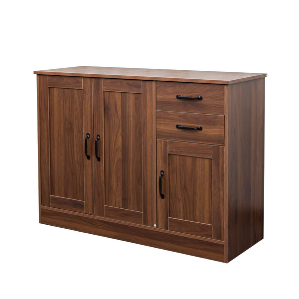 English Elm Modern Wood Buffet Sideboard with 3 Doors, 2 Drawers & Adjustable Shelves – 43.3" Multifunctional Storage Console for Dining, Entryway, Living Room W331P242454