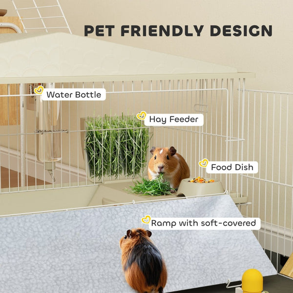 English Elm Small Animal Habitat with Oxford Playpen Waterproof Base Hay Feeder and Locking Wheels T3971P407716
