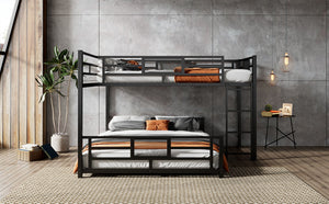 English Elm L-shaped Steel Twin Over Full Bunk Bed Corner Frame with Guardrails for Kids N750P196510B