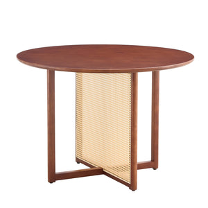 English Elm Chinese Solid Wood Round Table - Rustic Walnut Finish With Imitation Rattan | Versatile & Easy Assembly! W1151P154828