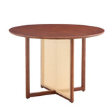 English Elm Chinese Countryside Retro Solid Wood Round Table, Simple Modern Imitation Rattan Table, Wooden Table, Desk. Suitable For Dining Room, Living Room, Office