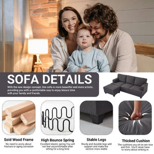 English Elm 86" Linen Sectional Sofa with Storage Ottoman Reversible Chaise for Small Spaces Dark Gray W1669S00038