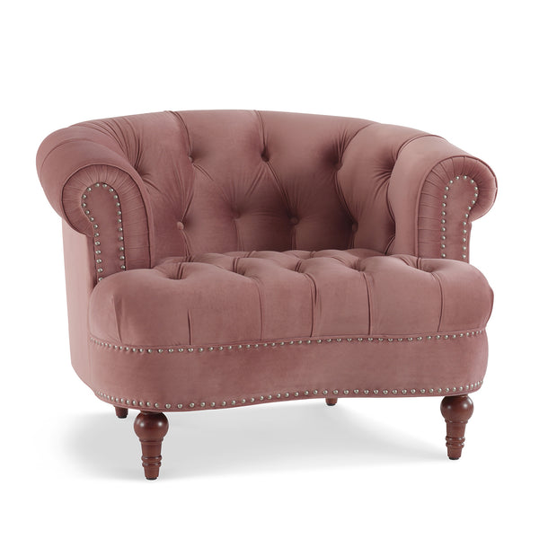 English Elm Jennifer Taylor Home - La La Rosa Victorian Tufted Upholstered Accent Chair in Luxe Velvet with Nailhead Trim and Support Pink B2719P238182