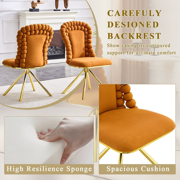 English Elm Set of 2 Sculptural Bubble Back Velvet Dining Chairs with Electroplated Metal Legs Gold,Orange W1512P491583