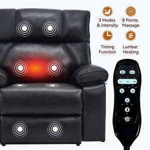 English Elm Black Leatheraire Power Lift Recliner with Massage Heat and 350 Lb Dual Motor W1803P340318