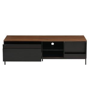 English Elm U-can Mid Century Walnut Media Console with Sliding Doors and Metal Frame for Living Rooms Black N724P360370B