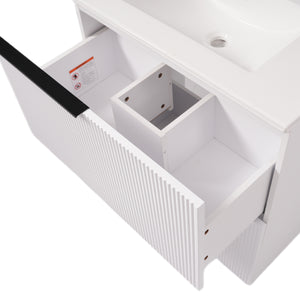English Elm Christopher Knight Home® - 30" Elegant Bathroom Vanity With Fluted Design, Ceramic Sink, Full-Extension Drawers & Soft-Close Slides N817P295760W