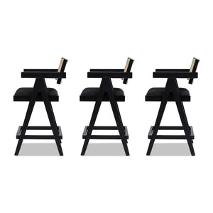 English Elm Jennifer Taylor Home - Milan 25.5” Modern Resin Webbing Back Bar Stool Set of 3 with Arms, Black Bouclé, Ergonomic Comfort B2719P238391